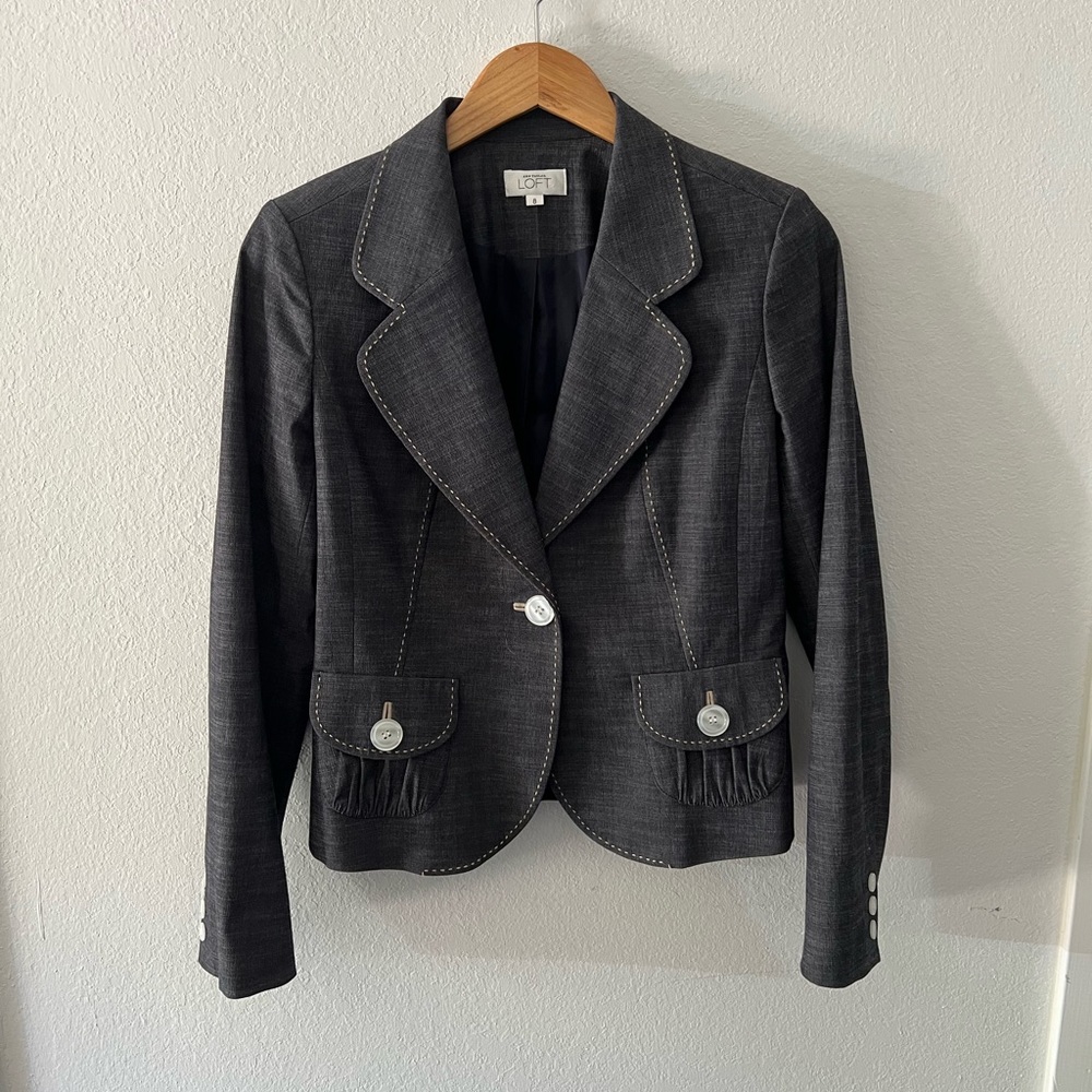 Loft Chambray Blue with White Stitching Detail Office Date Night Blazer Jacket
